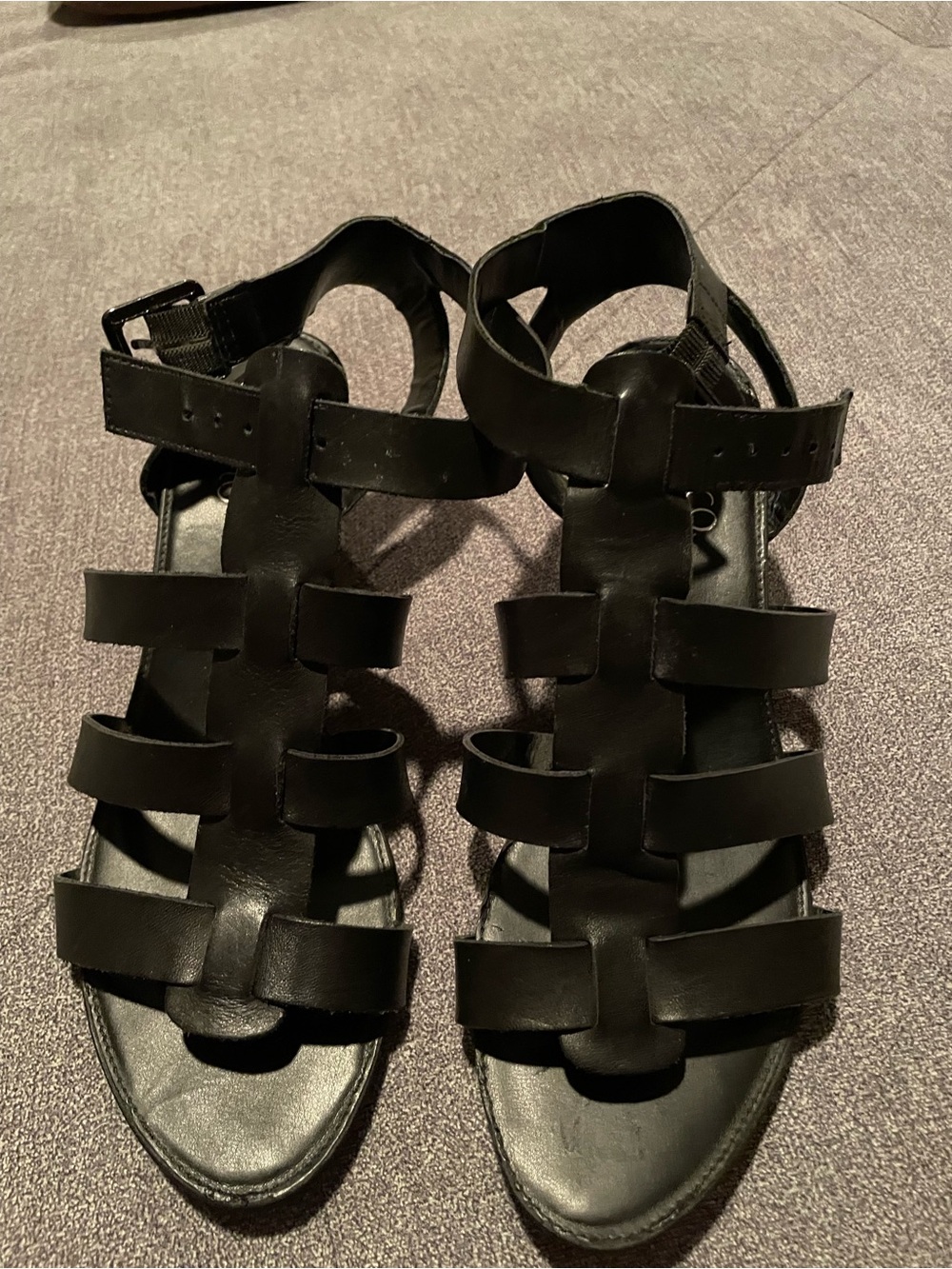 Franco Sarto Strappy Black Leather Wedge Sandals - Size 9